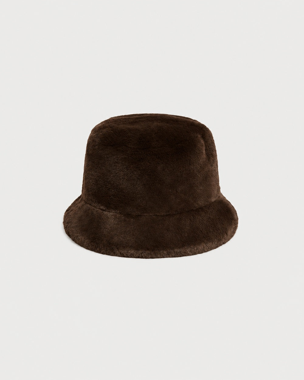 APPARIS Amara Bucket Hat in Espresso with a plush faux fur finish and short brim