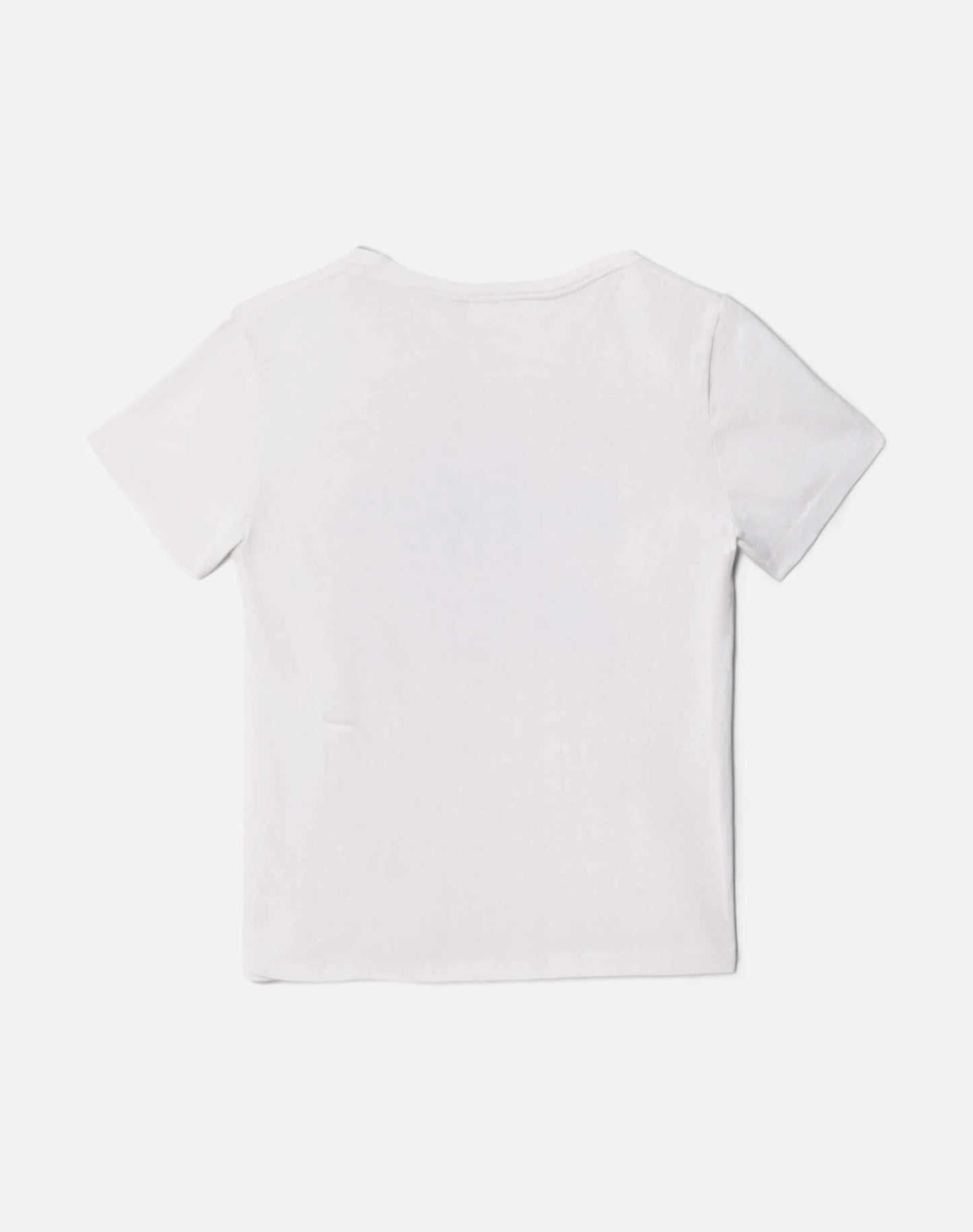The RE/DONE Drive In Tee is displayed laid flat, back view, on a white background. This cropped vintage-style shirt offers a timeless addition to any wardrobe.
