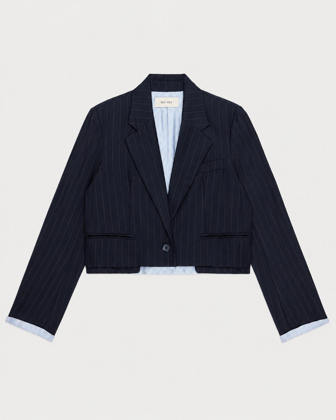 WE-AR4 Cocktail Blazer in Navy Stripe, off-figure front view