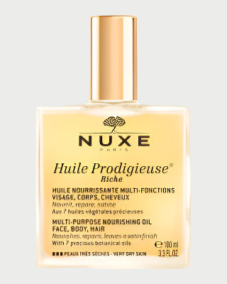 NUXE introduces Huile Prodigieuse Riche, a 100 ml indulgent multi-purpose dry oil designed for face, body, and hair. This opulent formulation features seven precious botanical oils, providing a perfect solution for deeply nourishing very dry skin with a hint of sophistication.