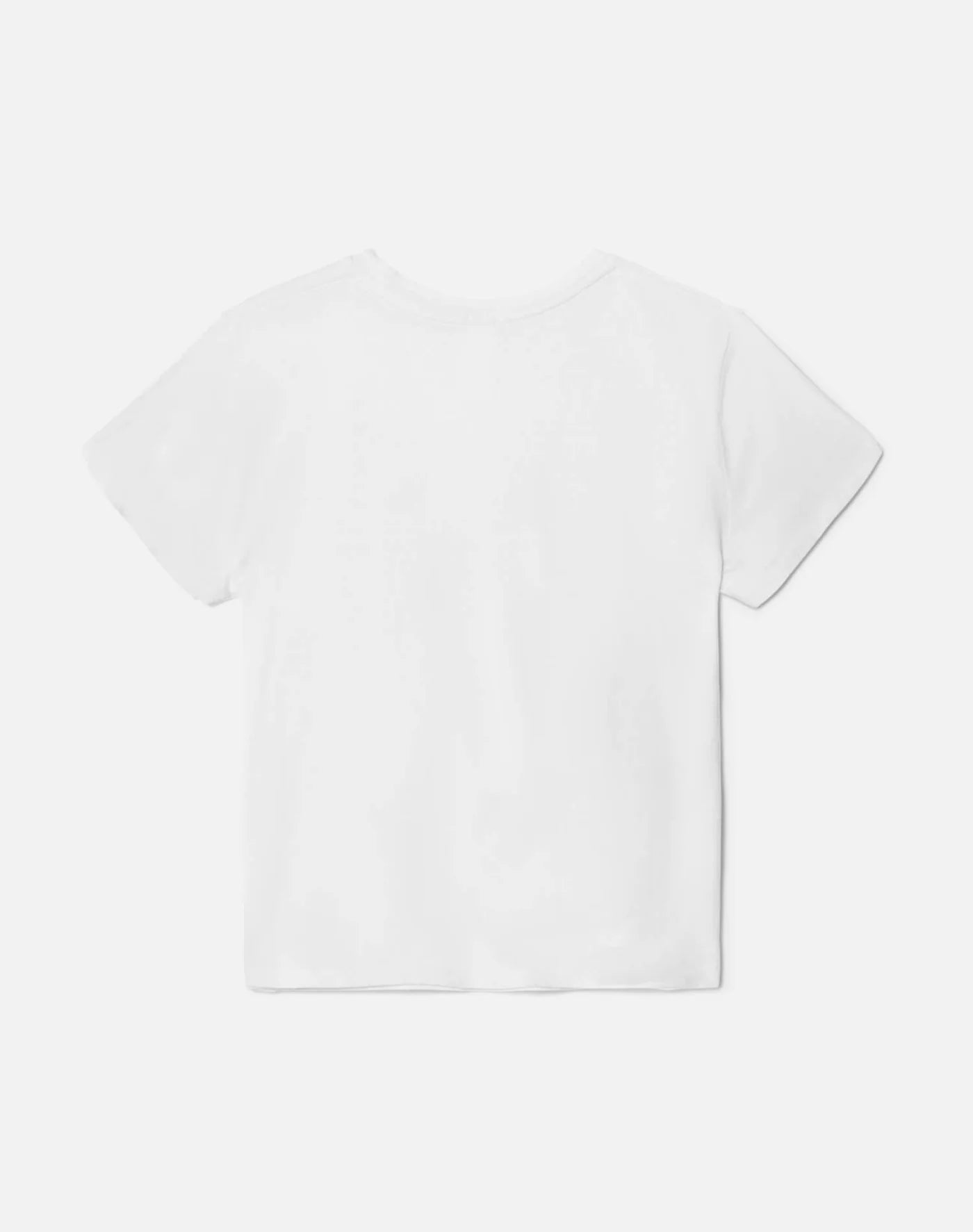 The RE/DONE Sundae Tee, a plain white recycled cotton shirt, is displayed flat with its back facing up against a light background.