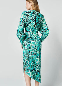 Asymmetrical Draped Floral Midi, available at west2westport.com 