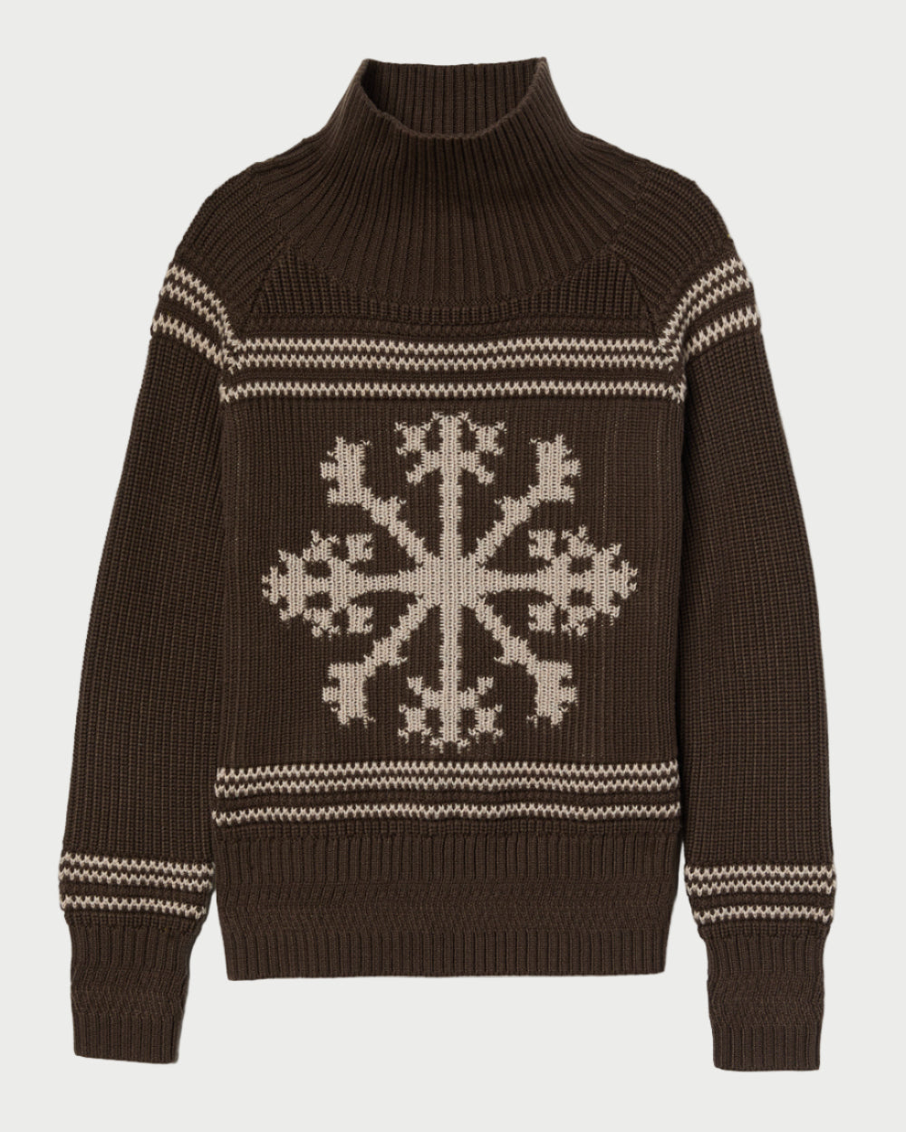 Brown sweater with a snowflake pattern on a white background
