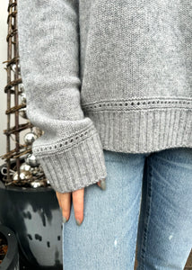 Up-close of the details on this One Grey Day Cash Sweater, available at west2westport.com