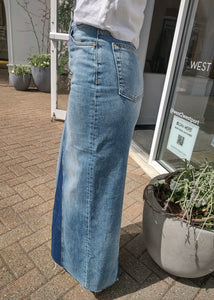 Side of the Denim Maxi Skirt, available at west2westport.com