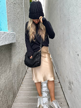Load image into Gallery viewer, frame midi bias skirt with zadig &amp; voltaire arrow sweater and 101 MeMe woven bag at west2westport.com