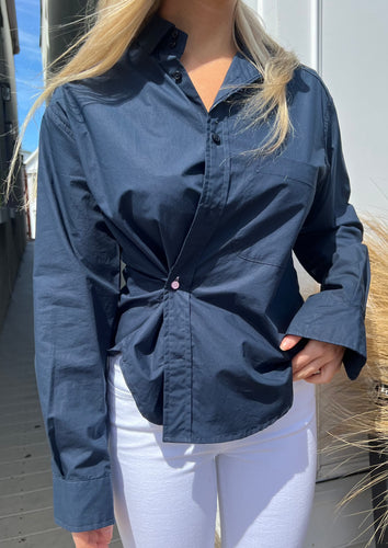 Navy Crop Crossover Shirt, available at west2westport.com