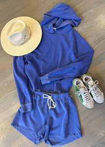 Perfect White Tee hoody and sweatshorts with label jae hat at west2westport.com