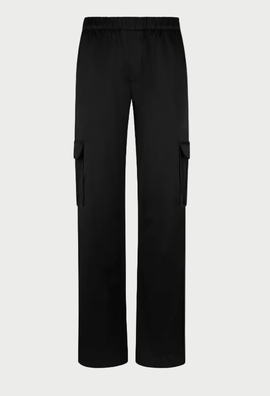 Black cargo pants on a white background