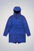 Load image into Gallery viewer, long waterproof jacket by Rains in the color Storm at west2westport.com