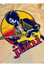 Load image into Gallery viewer, Up-close of Jimi Hendrix playing guitar on our band tee, available at west2westport.com