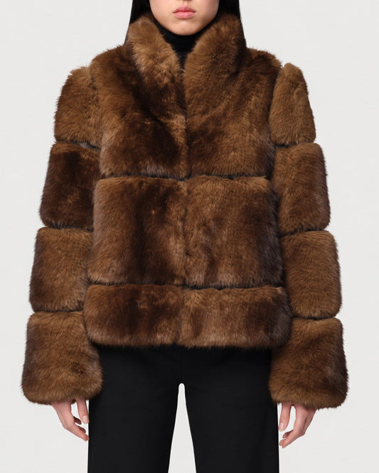 APPARIS Sai Coat in Mink shown from the front on a model
