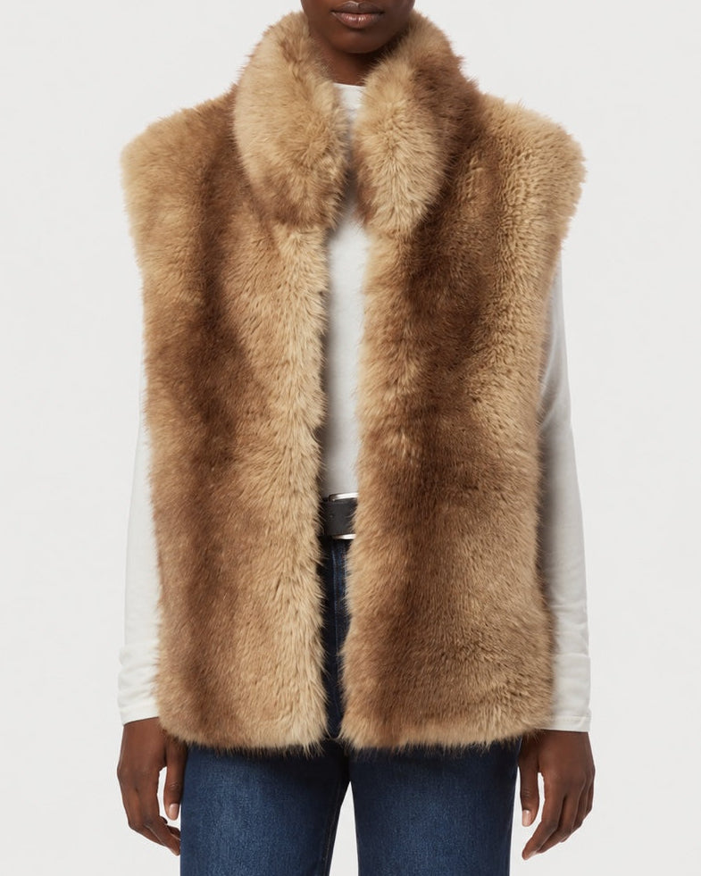 APPARIS Laila Vest in Blonde Mink shown from the front on a model