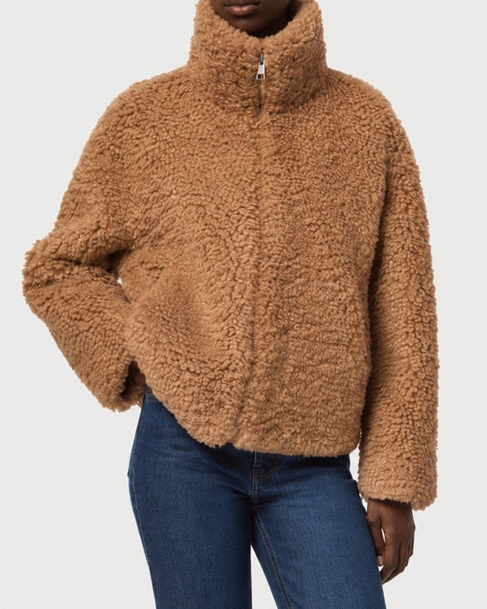 APPARIS Brooks Coat in Camel shown from the front on a model