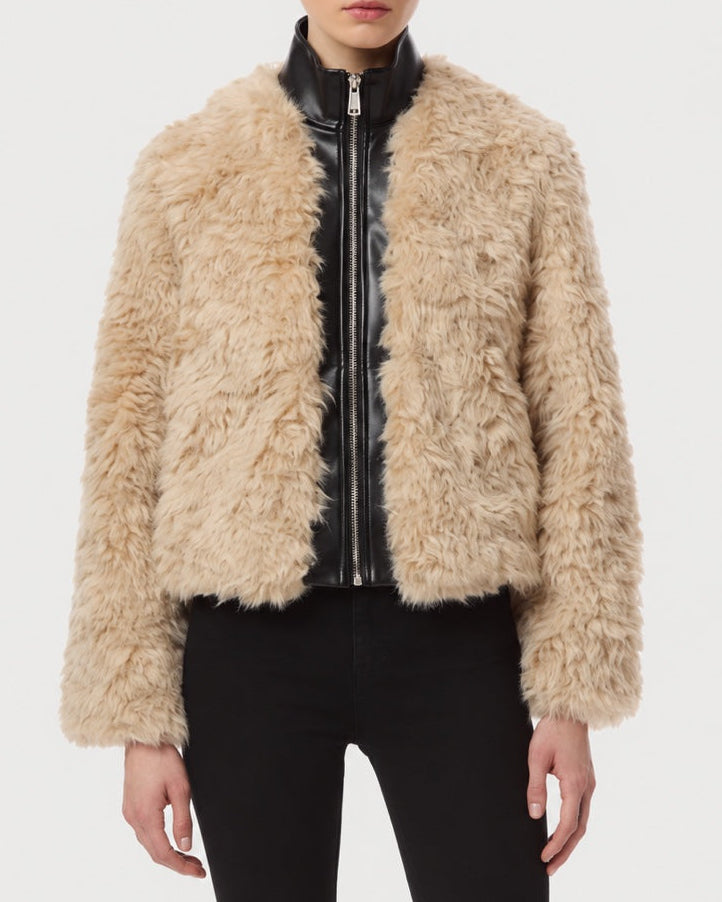 APPARIS Lillet Bomber in Noir/Bone shown from the front on a model