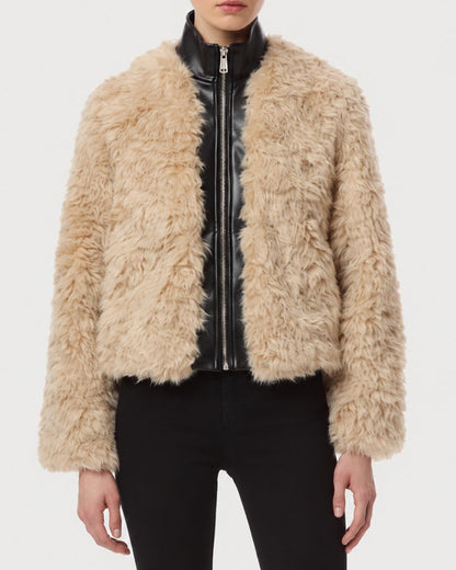APPARIS Lillet Bomber in Noir/Bone shown from the front on a model