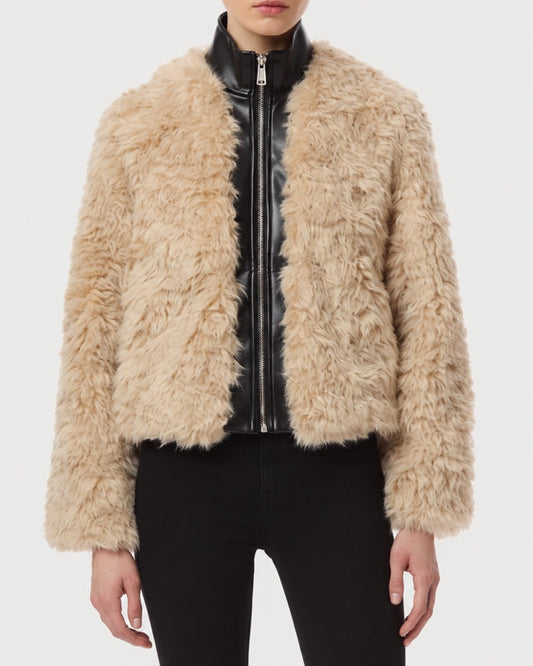 APPARIS Lillet Bomber in Noir/Bone shown from the front on a model