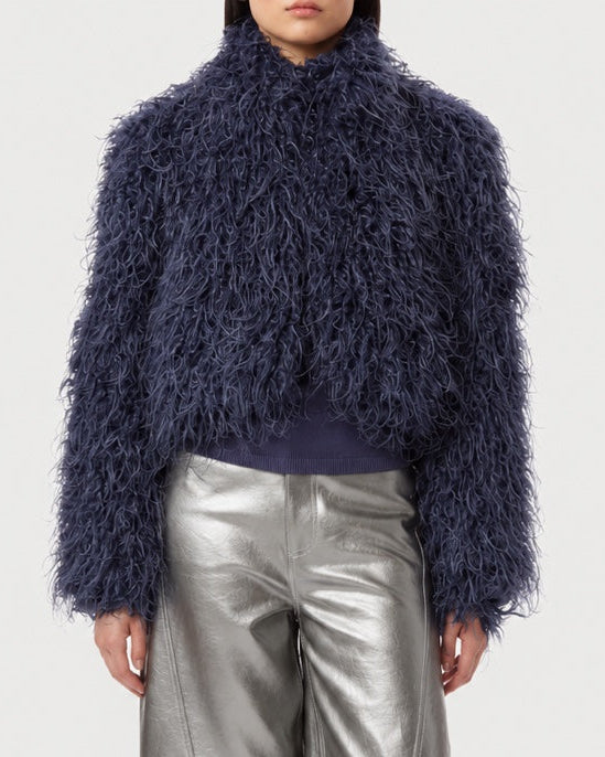 APPARIS Ginette Jacket in Steel Blue shown from the front on a model