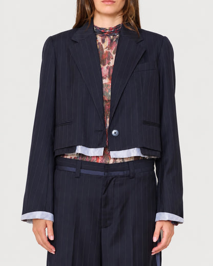 WE-AR4 Cocktail Blazer in Navy Stripe, front view on model