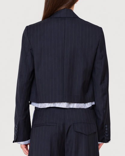 WE-AR4 Cocktail Blazer in Navy Stripe, back view on model