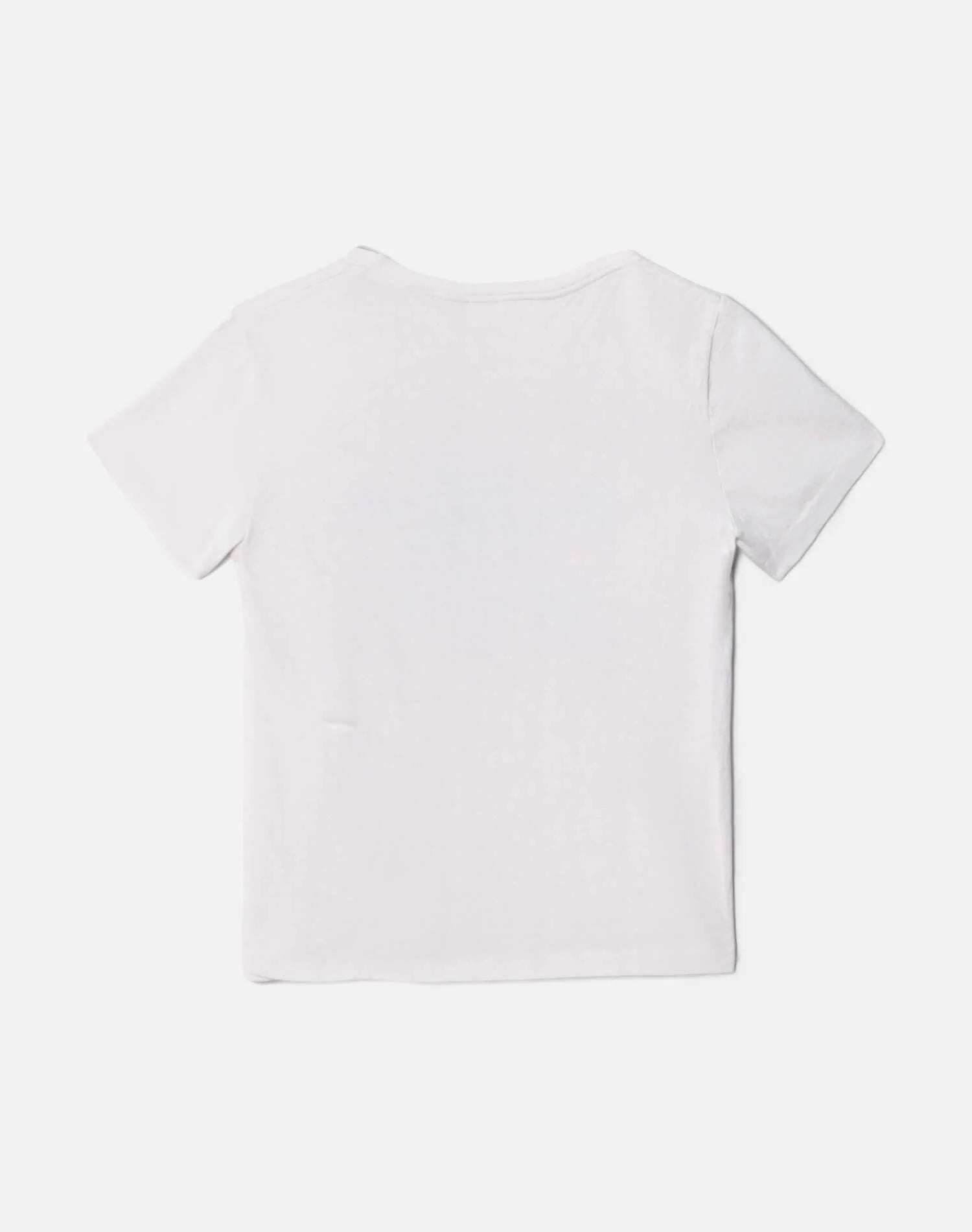 The RE/DONE Drive In Tee is displayed laid flat, back view, on a white background. This cropped vintage-style shirt offers a timeless addition to any wardrobe.