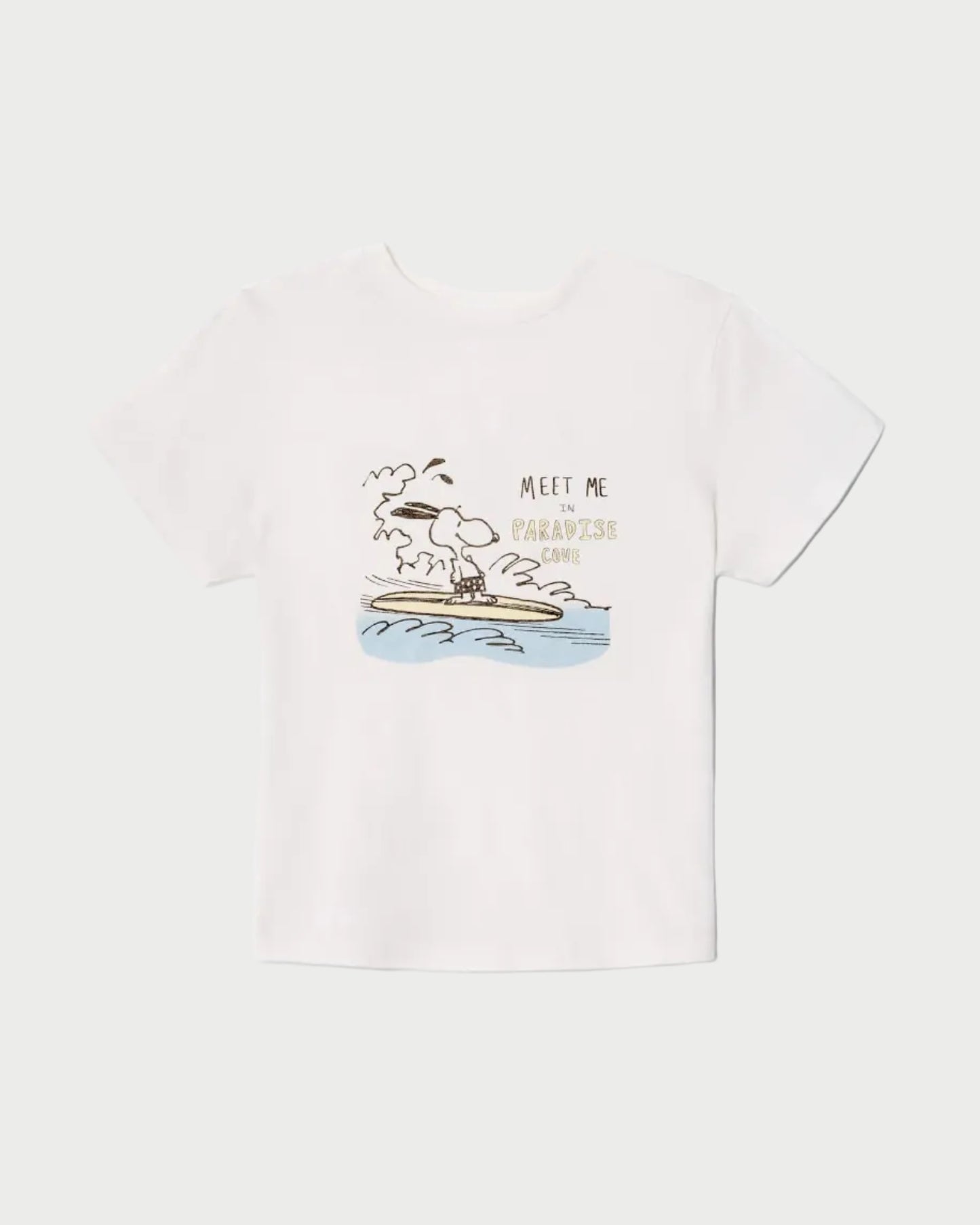 White t-shirt with graphic design and text on a white background