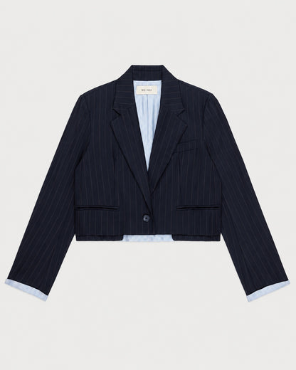 WE-AR4 Cocktail Blazer in Navy Stripe, off-figure front view