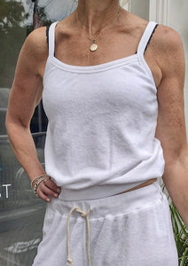 Terry tank top in white, available at west2westport.com