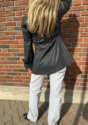 aback of tje leather slim jacket, available at ew