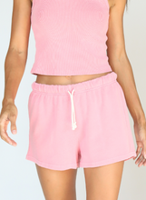 Load image into Gallery viewer, Perfect white tee terry shorts in pink punch at west2westport.com