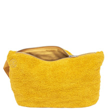 Load image into Gallery viewer, a fun terry cloth pouch in a bright mango color at west2westport.com