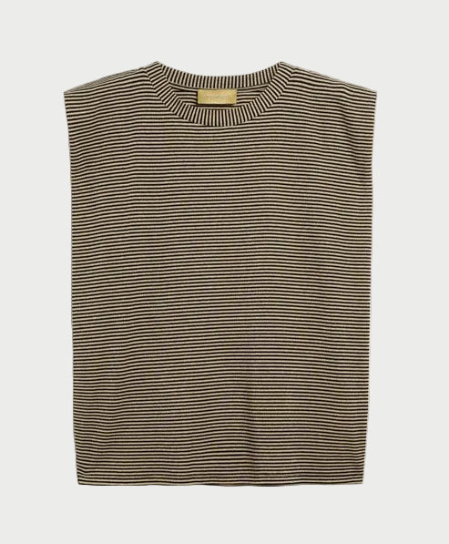 Striped sleeveless top on a light gray background