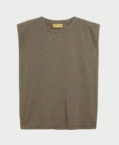 Striped sleeveless top on a light gray background