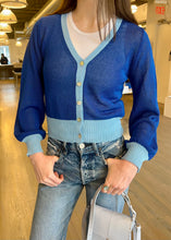 Load image into Gallery viewer, Bright Blue Cardigan, Moussy Jeans, Henry Beguelin bag, available at west2westport.com