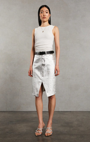 
            
                Load image into Gallery viewer, 3x1 metallic denim skirt at west2westport.com
            
        