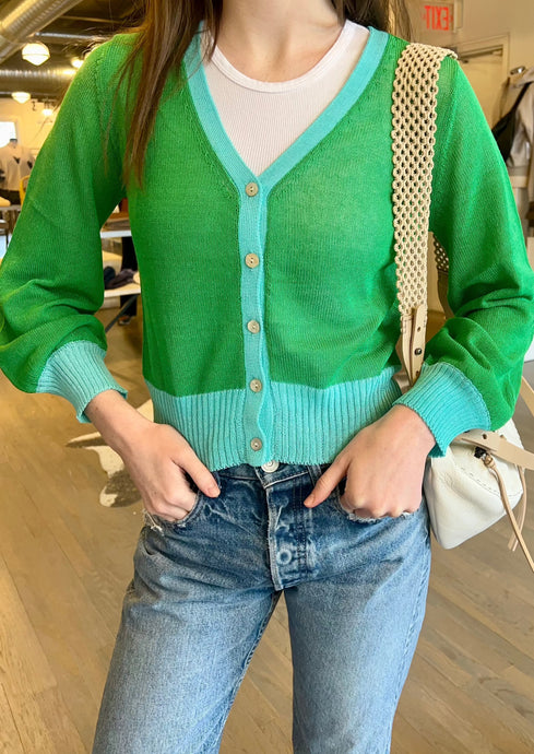Bright Green jumper cropped cardigan, available at west2westport.com
