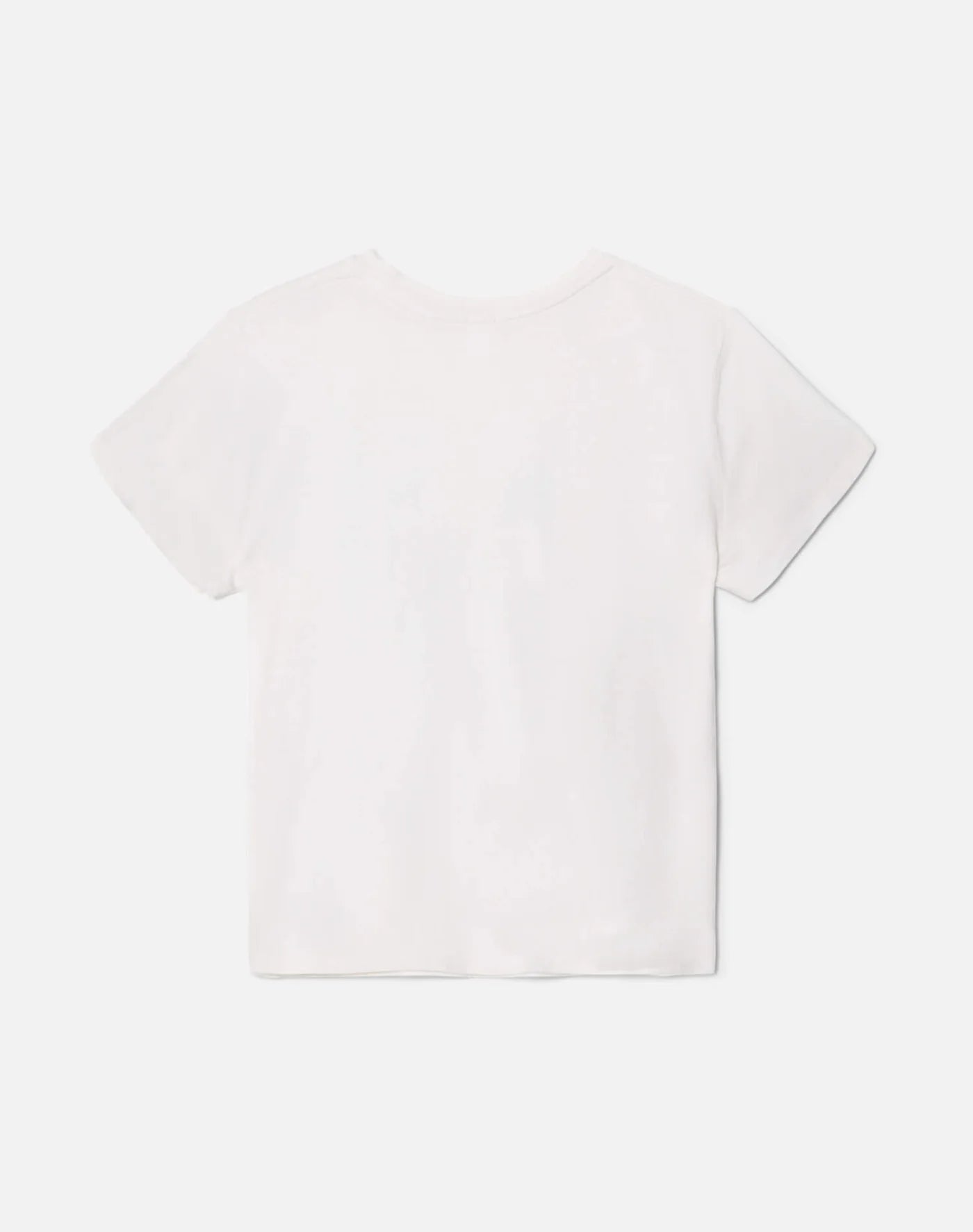 The RE/DONE Hard Work Snoopy Tee is shown laid flat, back side up, against a light background. The short-sleeve tee is plain white with no visible logos or patterns and is made from recycled heritage cotton.