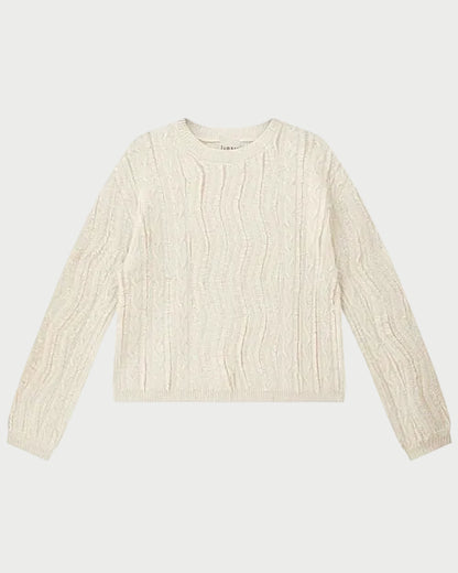 Off-white JUMPER1234 Raw Cut Cable Crew long-sleeved oversized sweater featuring a vertical cable knit pattern.