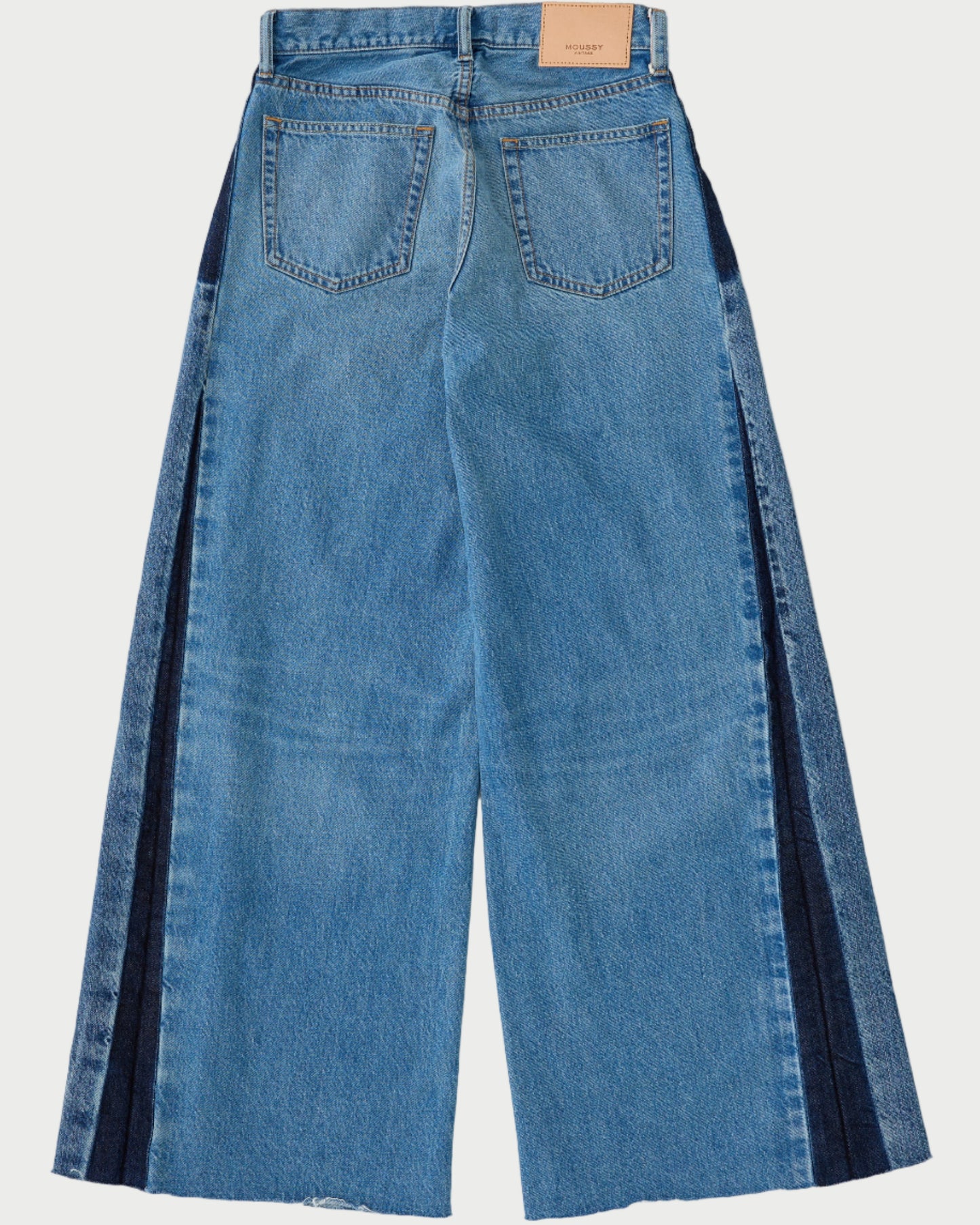 Blue jeans with a striped pattern on a white background