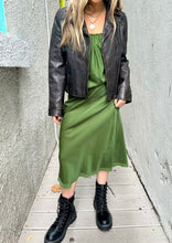 Load image into Gallery viewer, Green Brazeau Tricot Skirt, matching tank, and leather jacket, all available at west2westport.com