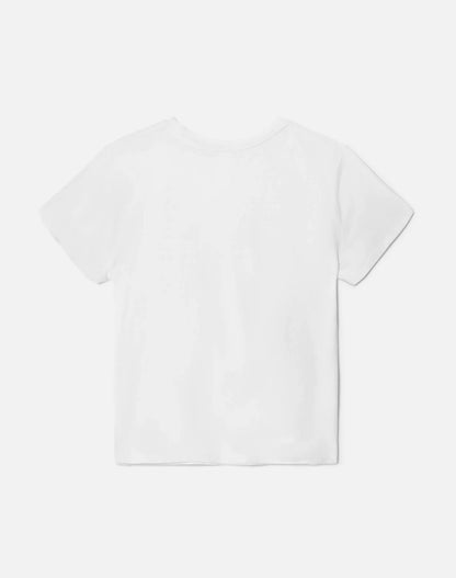 The RE/DONE Sundae Tee, a plain white recycled cotton shirt, is displayed flat with its back facing up against a light background.