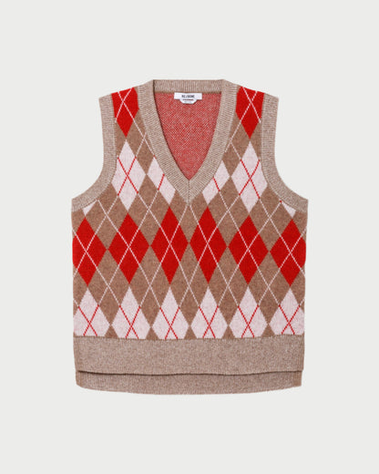 Argyle patterned sweater vest on a white background