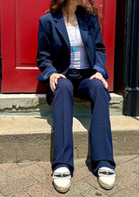 Load image into Gallery viewer, Raw edge FRAME Blazer in navy and matching pants, available at west2westport.com