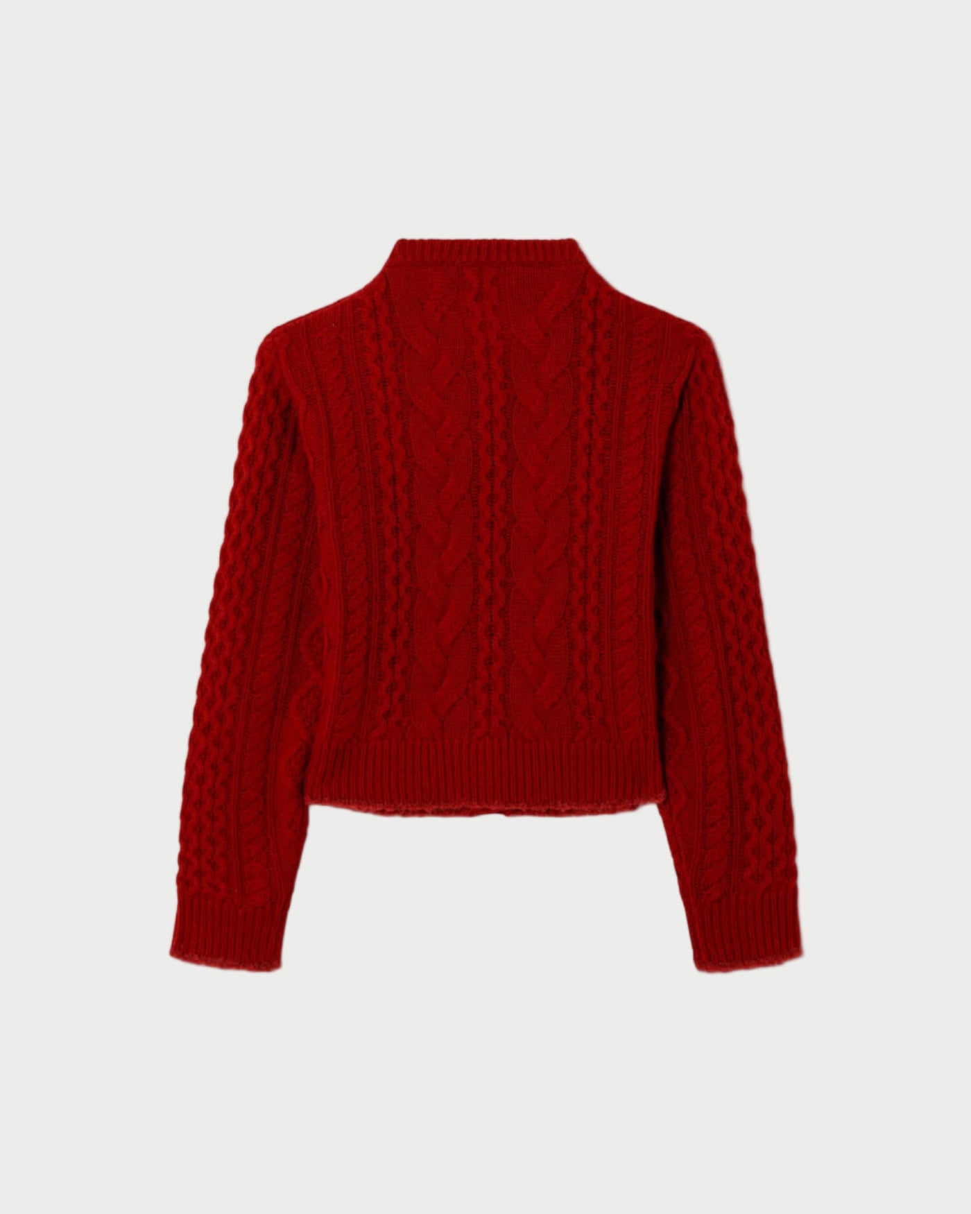 Red knitted cardigan on a white background