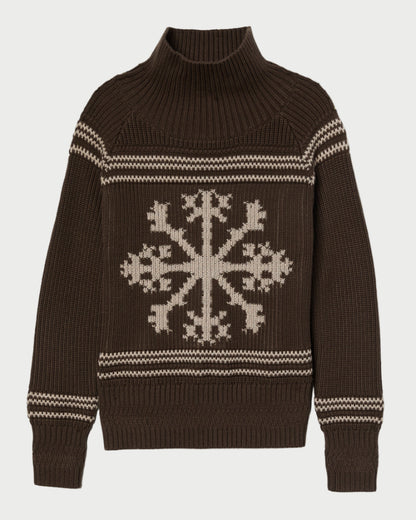 Brown sweater with a snowflake pattern on a white background