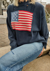 American Flag Distressed Sweater, available at west2westport.com