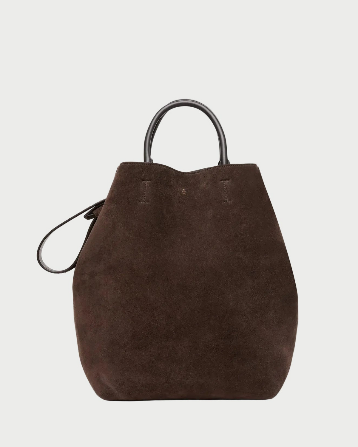 Henry Beguelin Large Tote Bag in dark brown suede, handmade in Italy, with two top handles and a side strap.