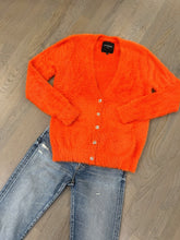 Load image into Gallery viewer, bright orange Le Suberbe boyfriend sweater and Moussy Ridgemont jeans at westport ct women&#39;s clothing store WEST and online at west2westport.com
