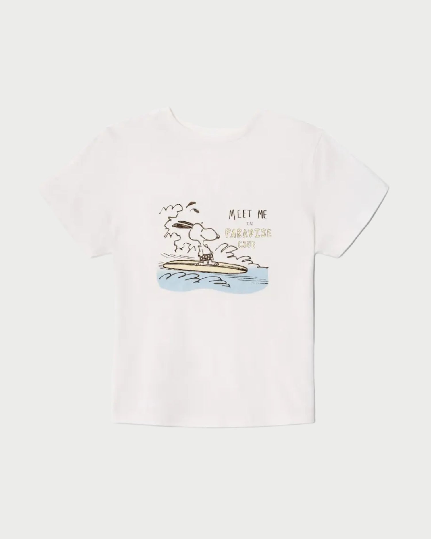 White t-shirt with graphic design and text on a white background