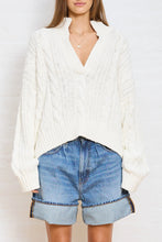Load image into Gallery viewer, Denimist split neck cable knit sweater at west2westport.com